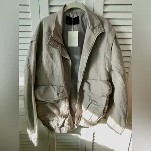 OAK + FORT Light Gray Unisex Men's Size M Medium Bomber Cropped Trench Jacket thumbnail 2