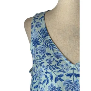 J Jill Love Linen‎ Maxi Dress Women XS Blue White Linen Floral Lagenlook Boho thumbnail 6