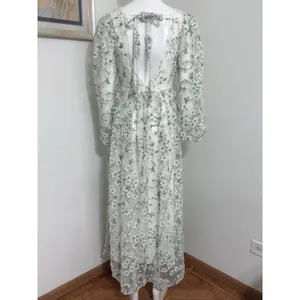 Ever After Floral Embroidered Maxi Dress Cottagecore Wedding Guest Long Sleeve S thumbnail 4