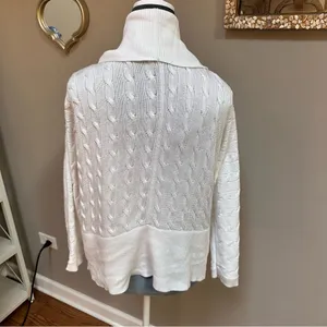 Ralph Lauren women Med wrap cardigan sweater White cable knit cotton Wide Collar thumbnail 4