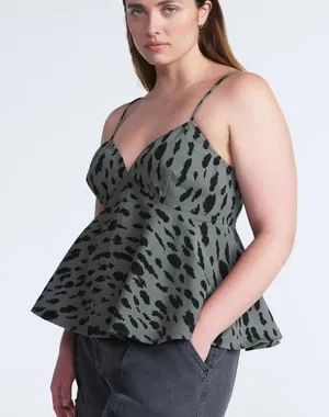 NWT Scoop Leopard Print Denim Peplum Top - Herbal Olive Green Plus Size XXL thumbnail 1