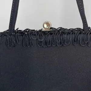 Vintage Black satin fringe bag. thumbnail 9