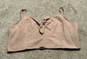 Aerie Smocked Tie Front Crop Cami Top Tan Beige XXL‎ thumbnail 1