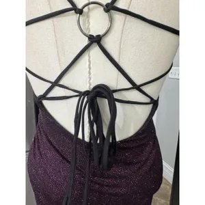 Lulus Take Me Anywhere Purple black glitter Mini Dress Medium Open Back Strappy thumbnail 10