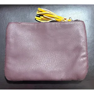 Aerie Purple Crochet & Faux Leather Zip Cosmetic Bag Makeup Pouch with Tassel thumbnail 3