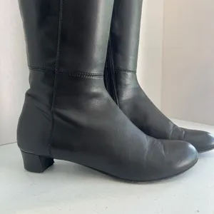 Black Knee High Leather Riding Boots Low Heel Italian AGL Size 37.5 (US 7) thumbnail 5