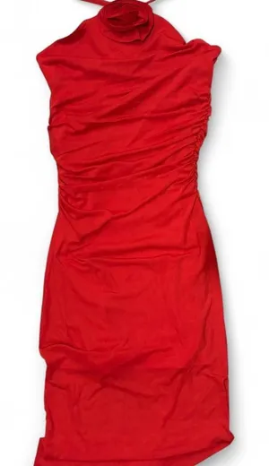 Almost Famous Red Rosette Halter Dress M‎ Ruched Y2K 2000s Bodycon thumbnail 1