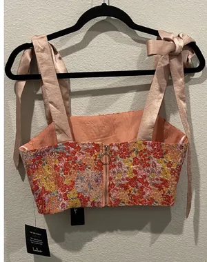 Lulus Red Pink Floral Zipper Crop Top thumbnail 5
