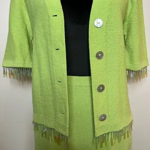 Vintage Liz Sheldon Ltd Lime Green‎ Skirt and Sweater Set w/ Jewel Tassel Detail thumbnail 7