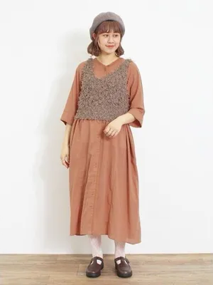 Japanese Brand Samansa Mos2 Cotton Linen Kaftan Midi Dress Pockets Lagenlook thumbnail 5