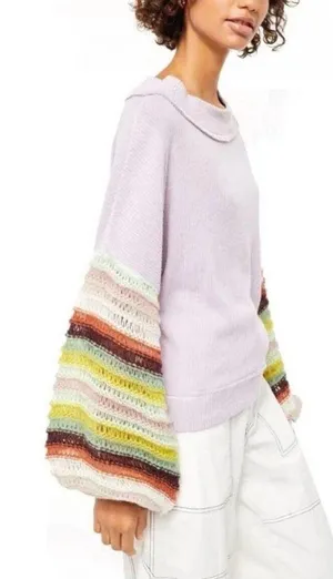 Free People Cha Cha Brushed Knit Stripe Balloon Sleeve Top thumbnail 2