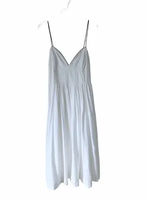 Maeve Anthropologie White Navy Trim contrast Midi Dress size 14 with pockets thumbnail 4