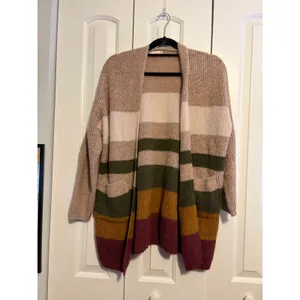 Altar'd State Striped Open Front‎ Cardigan Sweater Womens S M Cozy Knit Pockets thumbnail 3