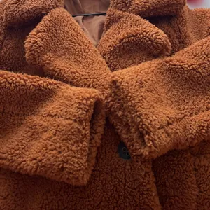 Free People Sherpa Teddy Pea Coat Oversized Burnt Orange Brown Jacket Cozy XS thumbnail 7