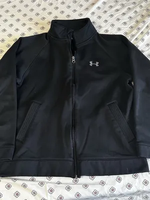Under Armour Zip Up Black logo pockets drawstring collared gym activewear sport thumbnail 1