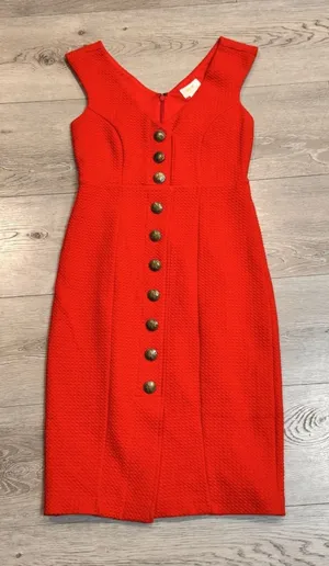 Anthropologie Maeve Button Down Quilted Red Dress‎ Size XS Xsmall Petite Women thumbnail 1