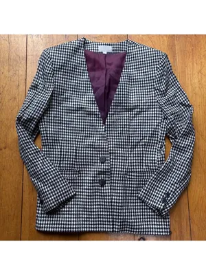Chic John Meyer Vintage Houndstooth Blazer Black White Preppy Career Jacket thumbnail 2