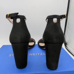 Stuart Weitzman Nearlynude Black Suede Block Heel Sandals ZW59314‎ Size 8 thumbnail 6