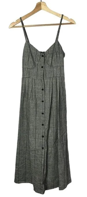 Boutique Gray Tweed Retro Button Down‎ Midi Dress S thumbnail 1