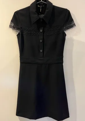 Maje Black Lace-Trim Polo Mini Dress thumbnail 1