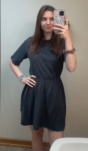 Old Navy Black Short Sleeve Elastic Waist Defined Fit & Flare Mini Dress M thumbnail 1
