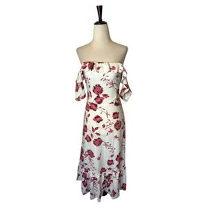 Misa Los Angeles Dress‎ Women XS White Red Abstract Peony Floral Linen Oona Midi thumbnail 2