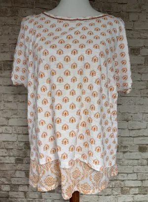 Sundance Women's Top Tree Pattern Split Back Short Sleeved T-Shirt Tank L thumbnail 1