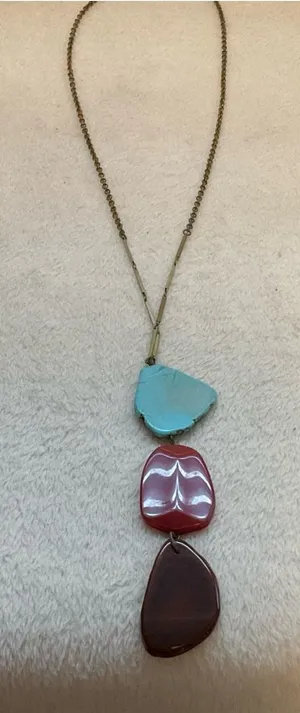 Triple-Stone Drop Necklace in Turquoise, Pink and Brown thumbnail 1