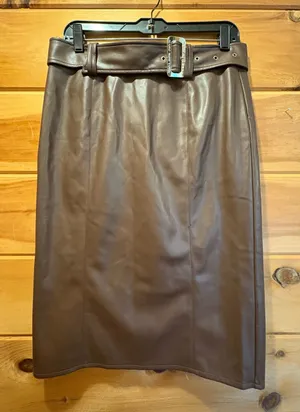 Marc New York NWT size Small Chocolate Brown Faux Leather Belted Pencil Skirt thumbnail 1