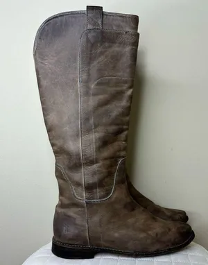 Frye Paige Gray Distressed Leather Tall Riding Boot Women's Size 7.5 B thumbnail 2