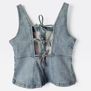 NWOT LOFT Denim Lace Up Button Front Corset Top Women’s 8/29 thumbnail 2