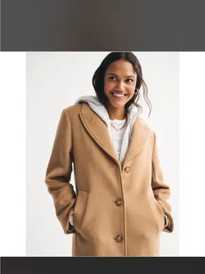 Abercrombie & Fitch Classic Women's Tan Wool-Blend Long Dad Coat thumbnail 3