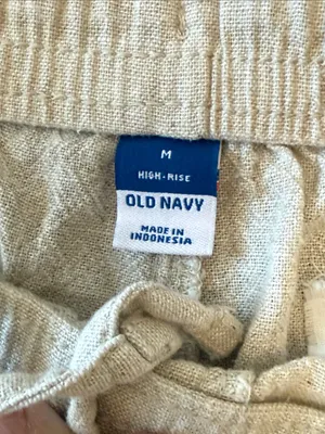 OLD NAVY High-Rise Cotton Linen Blend Casual Elastic Waist Cream Shorts M Boho thumbnail 7