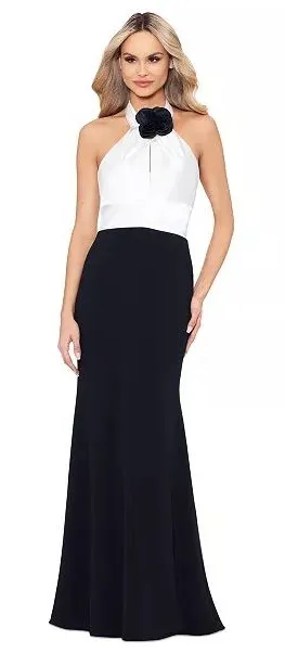 Betsy‎ & Adam Women's Flower-Trim Sleeveless Gown BLACK WHITE NWT SIZE 8 thumbnail 1