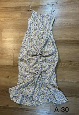 NWT Cupshe Brisa M White Purple Ditsy Floral Ruched Ruffle Midi Dress thumbnail 1