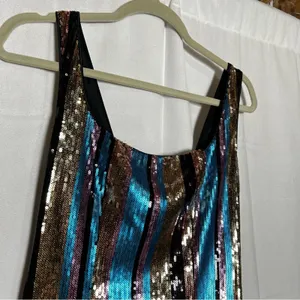 NWT Lulus Just Your Stripe Blue and Gold Sequin‎ Bodycon Mini Dress Size XS thumbnail 4