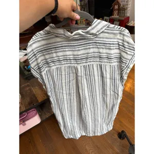 Madewell Utility Mini Shirtdress striped linen fabric and a button-front Large thumbnail 4