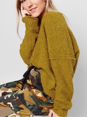 Free People Finders Keepers V Neck Boucle Sweater in Moss Green Size XL thumbnail 2