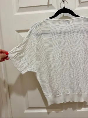 Tre Boutique White Chevron Dolman Sleeve Ribbed Hem Crewneck Sweater Size Small thumbnail 5