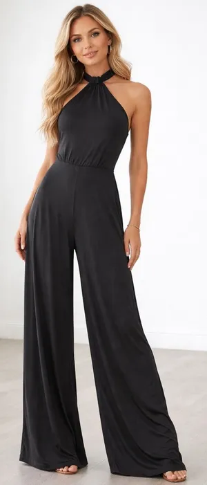Go Couture Black Halter Neck Wide Leg‎ Jumpsuit Small Modal Spandex NEW thumbnail 1
