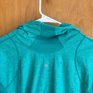 Lululemon 1/2 Zip Pullover Womens 12 Teal Heathered Thumbhole Activewear Top‎ thumbnail 2