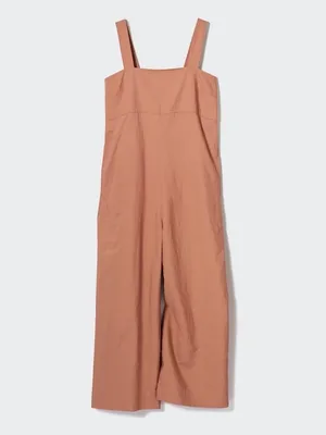 UNIQLO Terracotta Linen Blend Wide Leg Jumpsuit Square Neck Minimalist Small thumbnail 2