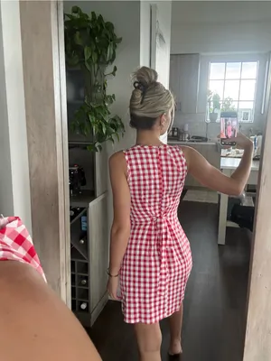 SHEIN Red and White Gingham Sleeveless Mini Dress (Size Small) thumbnail 2