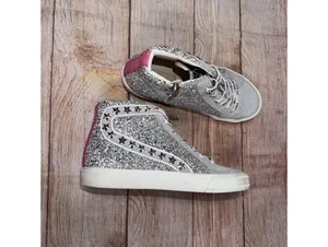 Vintage Havana Glitter High Top Sneakers Women’s Size 8 Silver Sparkle Side Zip thumbnail 5