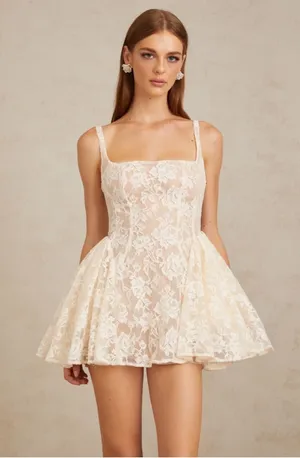 NWT MISS ROSIER Boutique Euphemia Cream White Floral Lace Mini Dress thumbnail 1