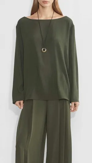Aritzia Babaton Sophos Dark Olive Green Long Sleeve Blouse Top M thumbnail 1