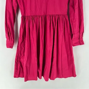 NY&C Pink Cotton Blend Button Front Tie Neck Pleated Fit & Flare Shirt Dress‎ thumbnail 11
