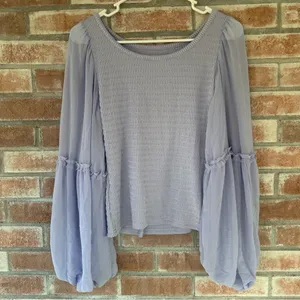 Anthropologie Balloon Sleeve Smocked Top Blouse Women’s Small S Purple thumbnail 8