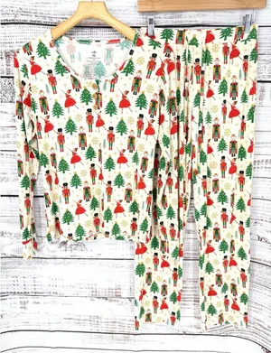 Millie + Roo Women's Long Sleeve Bamboo Pajama Set-XS‎ Holiday Nutcracker NEW thumbnail 1