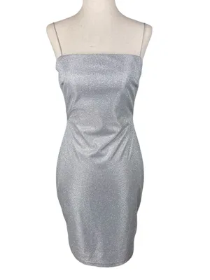 NEW Windsor Silver Glitter Sparkle Slip Dress with Cowl Neck Size Medium Fairy thumbnail 15
